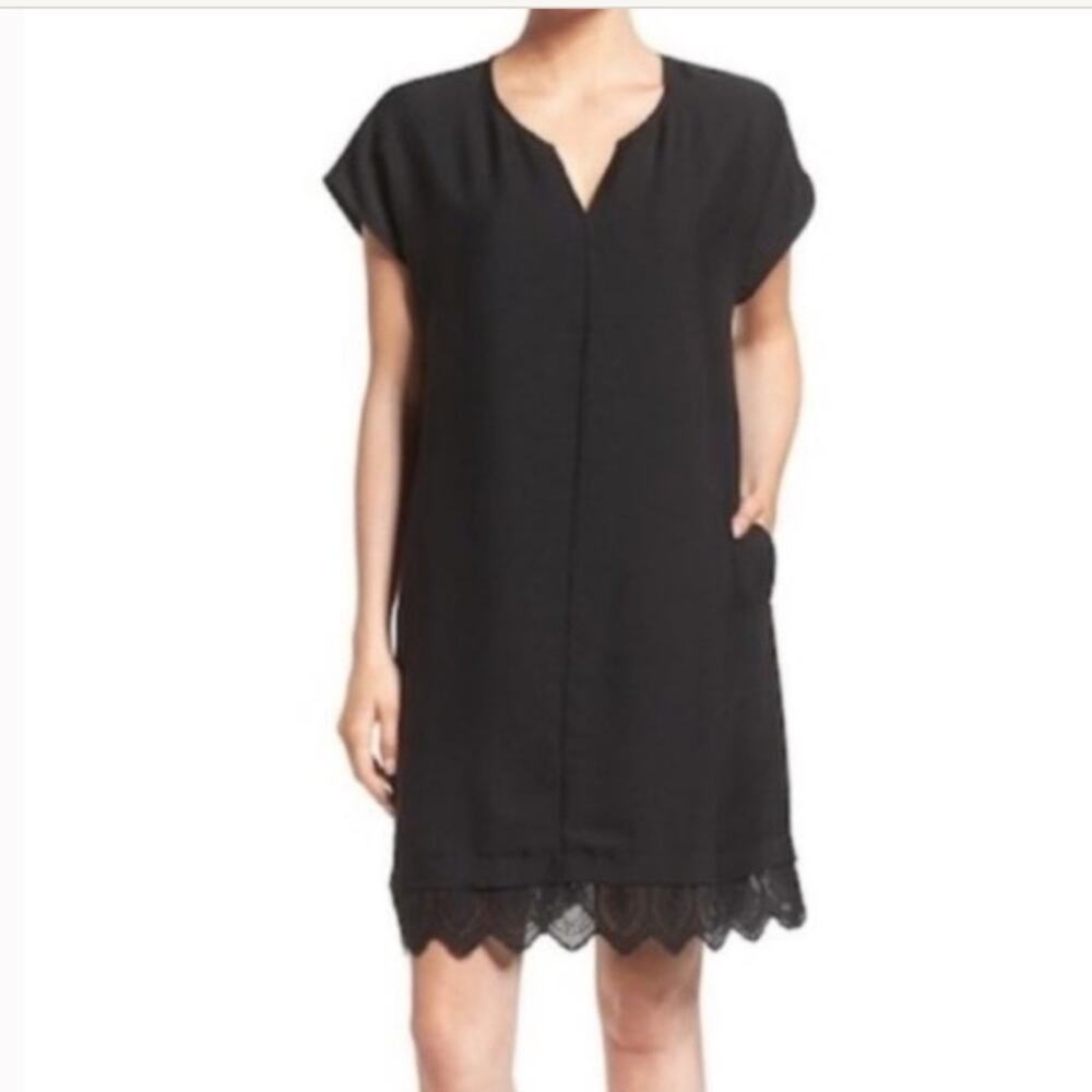 Madewell Duskway black lace trim Eyelet cotton hem Dress Black Capsule career M